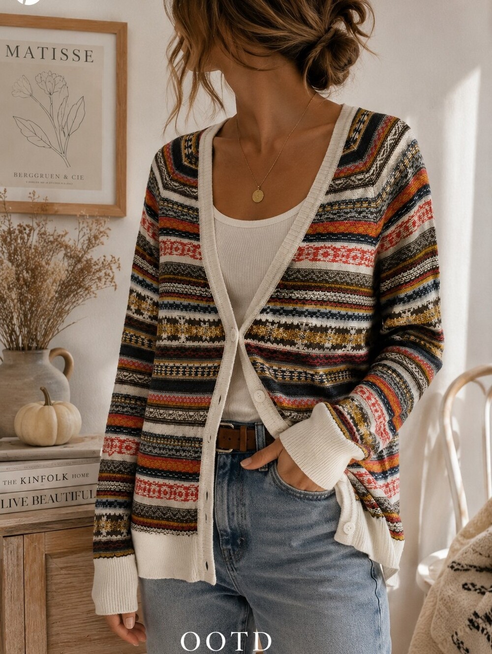H&M Divided Fair Isle Angora Blend Cardigan Sweater Nordic Boho Cozy Women's 12